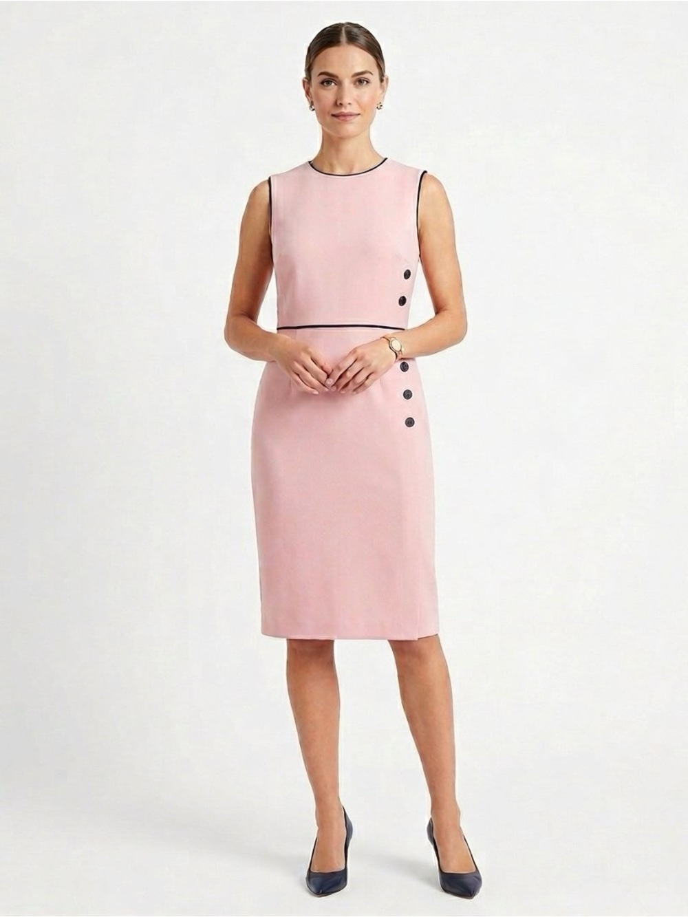 HOBBS LONDON Chic Sleeveless Midi Dress with Button Detail